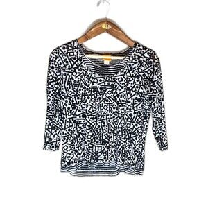 Ruby Rd. Women's Half Sleeve Black and White Abstract Print Blouse XL
